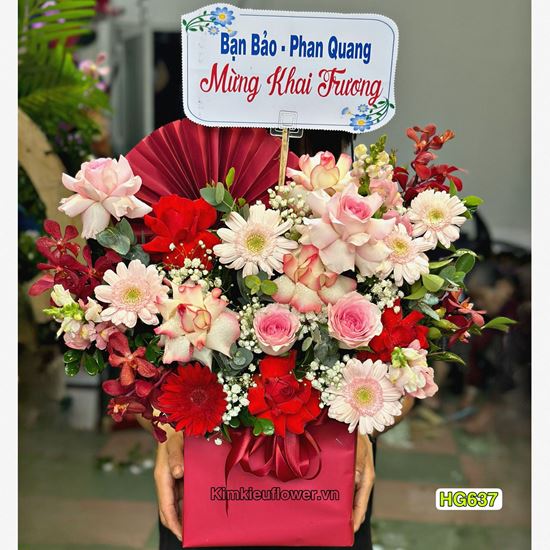 giỏ hoa chúc mừng tone đỏ, hồng - HG637