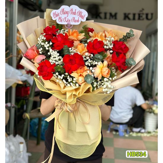 Bó hoa hồng victo hồng mix hồng đỏ - HB534
