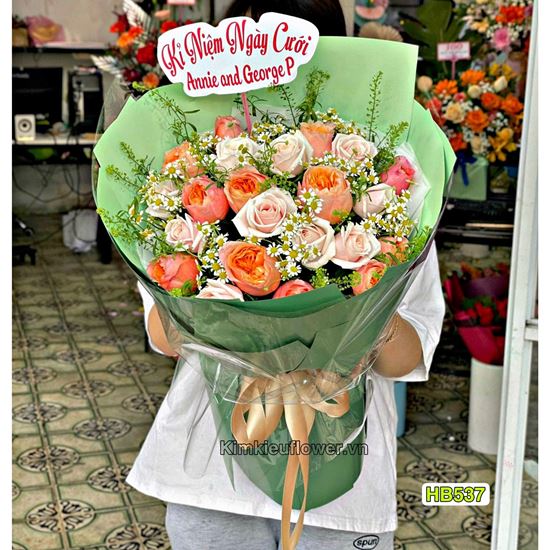 Bó hoa hồng victo hồng mix hồng pastel - HB537