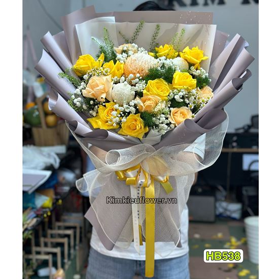 Bó hoa hồng tone vàng - HB538