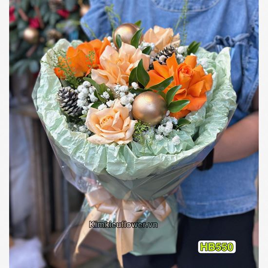 Bó hoa hồng cam, mỡ gà - HB550