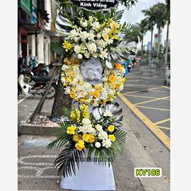 Vòng hoa chia buồn tone trắng vàng - KV186