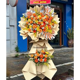 Kệ hoa chúc mừng tone cam vàng - KH217
