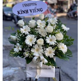 giỏ hoa viếng đồng tiền, hồng trắng - GV03