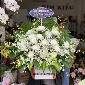 giỏ hoa viếng cúc trắng, lan trắng - GV07