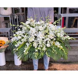 Đĩa hoa viếng hồng trắng mix lan trắng - GV14