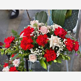 Đĩa hoa tone đỏ kem - ĐH20