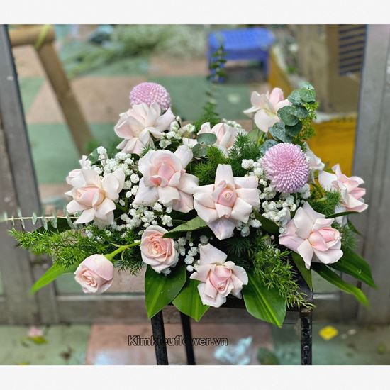 Đĩa hoa hồng kem,pingpong tím - ĐH22