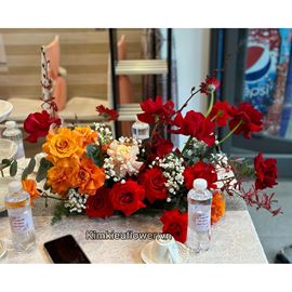 Đĩa hoa chúc mừng tone đỏ cam - ĐH23