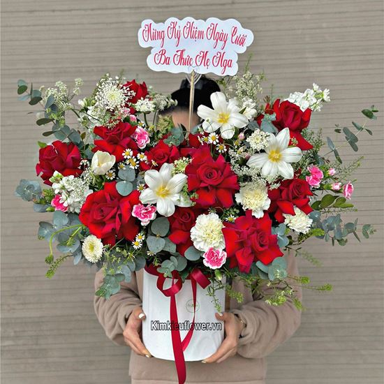 giỏ hoa chúc mừng mix tulip trắng - HG643