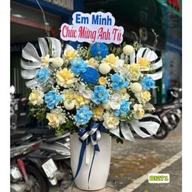 Bình hoa cúc mẫu đơn xanh mix victor vàng - BI271