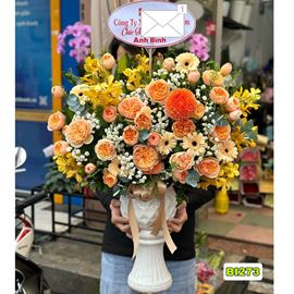 Bình hoa juliet, cúc mẫu đơn cam - BI273