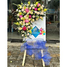 Kệ hoa chúc mừng tone xanh, hồng - KH232