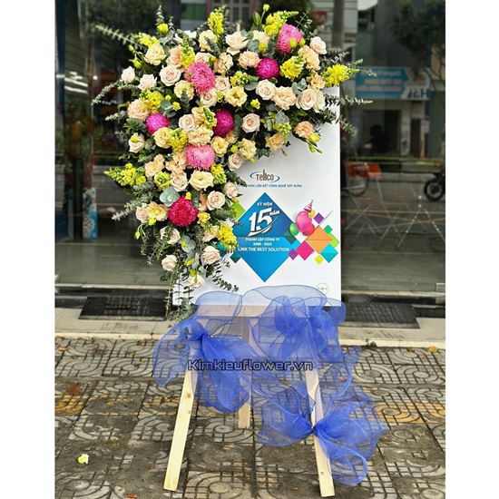 Kệ hoa chúc mừng tone xanh, hồng - KH232