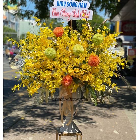 Bình hoa lan vũ nữ và cúc mẫu đơn - BI274