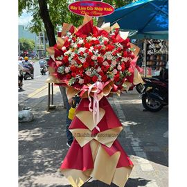 Kệ hoa chúc mừng tone đỏ, kem - KH234