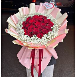 Bó hoa hồng đỏ mix baby trắng - HB583