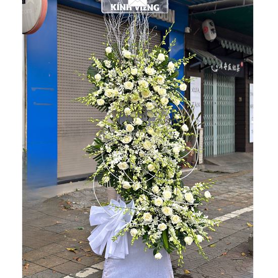 Kệ hoa viếng tone trắng - KV196