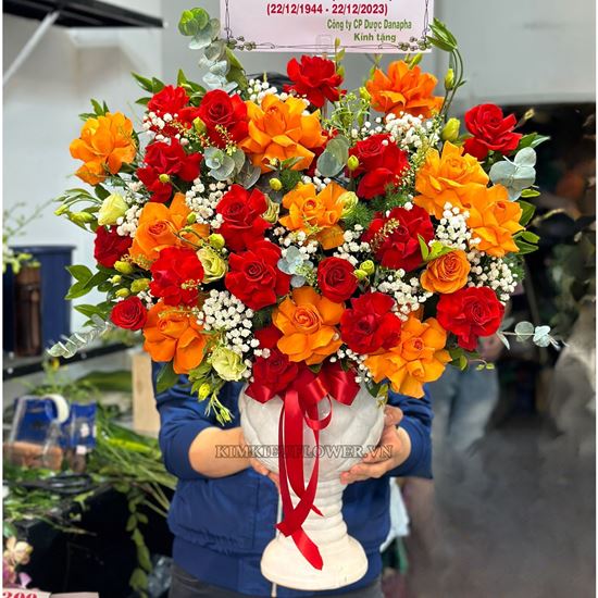 Bình hoa tone đỏ cam - BI278