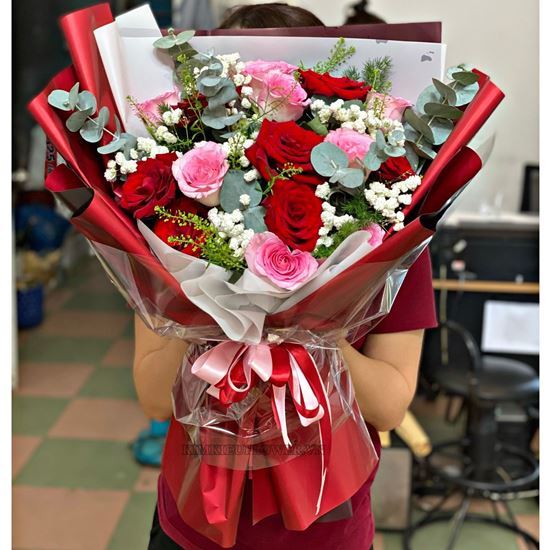 Bó hoa hồng lạc thần mix hồng đỏ - HB593