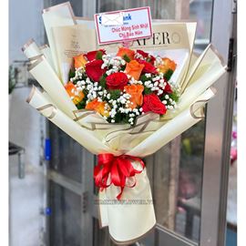 Bó hoa hồng cam mix đỏ - HB594