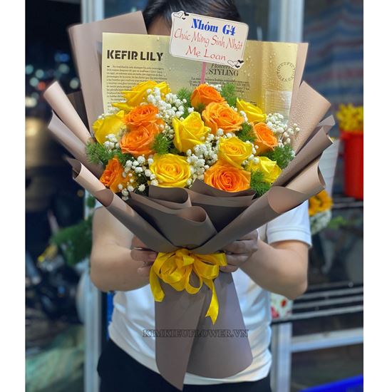 Bó hoa hồng vàng mix cam - HB597
