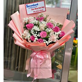 Bó hoa hồng kem mix dâu - HB600