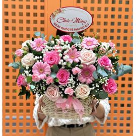Giỏ hoa tone hồng - HG660