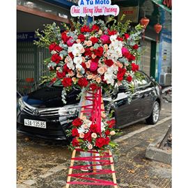 Kệ hoa chúc mừng hồng shimmer mix lan hồ điệp - KH235