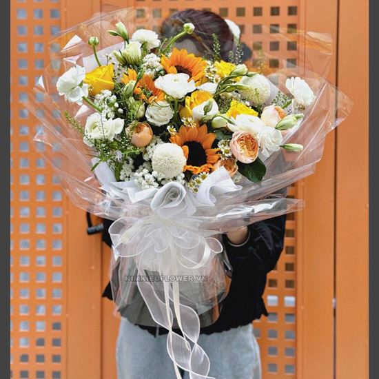 Bó hoa hướng dương, cát tường trắng, pingpong,.... -HB606