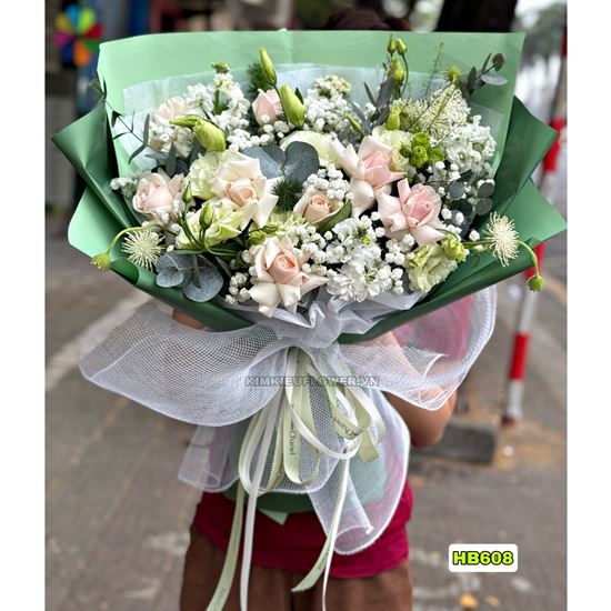 Bó hoa tone kem, xanh lá - HB608