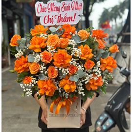 giỏ hoa hồng cam quốc vương - HG667