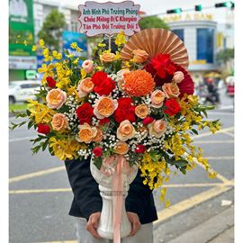 Bình hoa chúc mừng cúc mẫu đơn cam - BI280