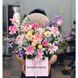 Giỏ hoa tone hồng, tím - HG674