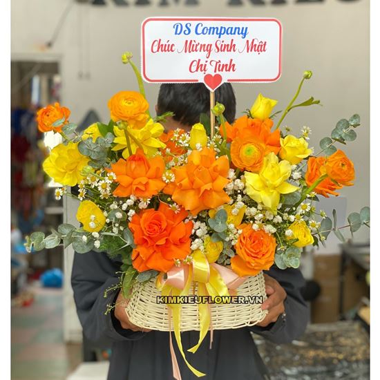 giỏ hoa hồng mix mao lương - HG677