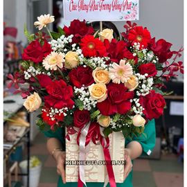giỏ hoa chúc mừng tone đỏ - HG681
