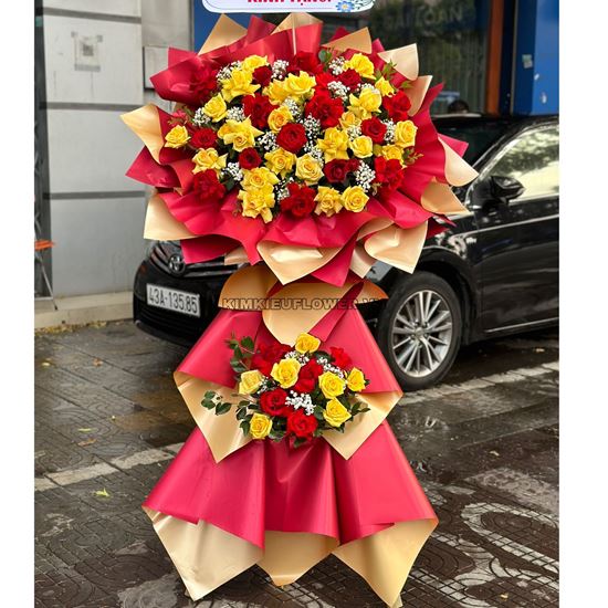 Kệ hoa chúc mừng tone vàng đỏ - KH248