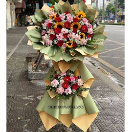 Kệ hoa chúc mừng tone hồng mix vàng - KH249