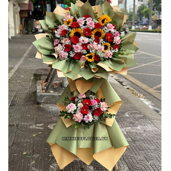 Kệ hoa chúc mừng tone hồng mix vàng - KH249