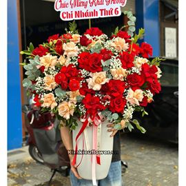 Bình hoa hồng shimmer mix hồng đỏ - BI281