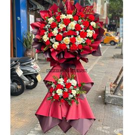 Kệ hoa chúc mừng victo vàng mix đỏ - KH251