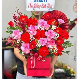 giỏ hoa hồng dâu mix hồng đỏ - HG684