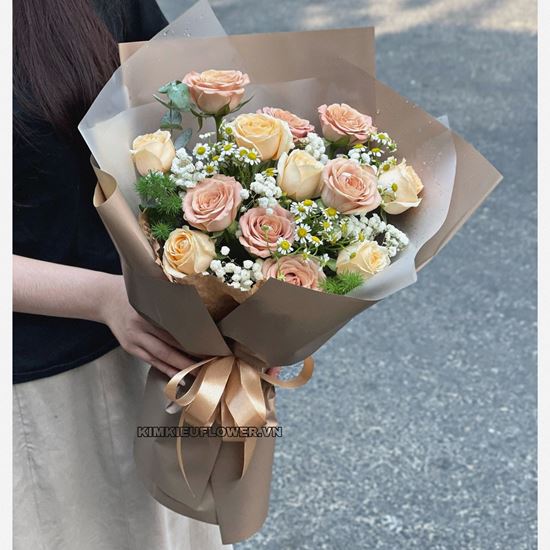 Bó hoa capuchino mix hồng mỡ gà - HB635