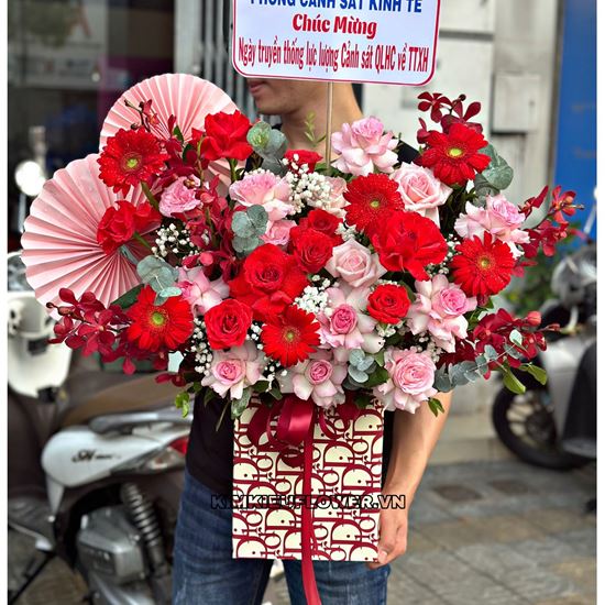 giỏ hoa hồng lạc thần mix hồng đỏ - HG687