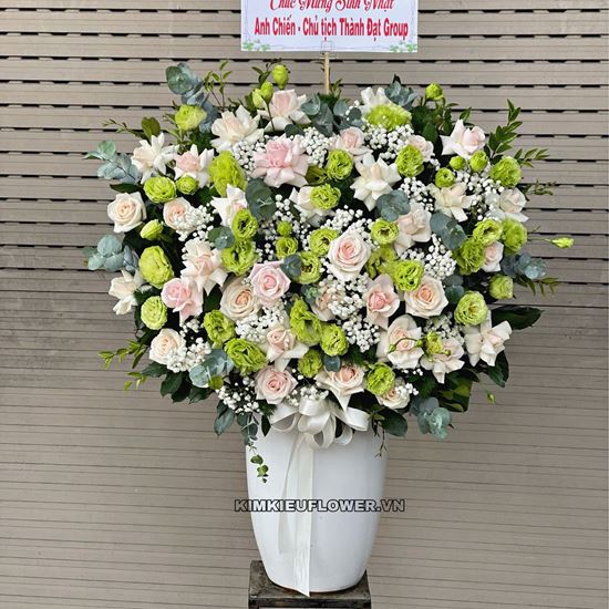 Bình hoa hồng kem, cát tường xanh - BI284