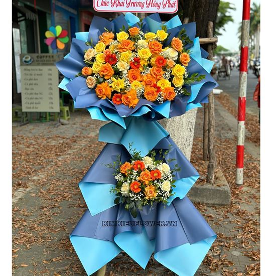 Kệ hoa chúc mừng tone vàng mix cam - KH259