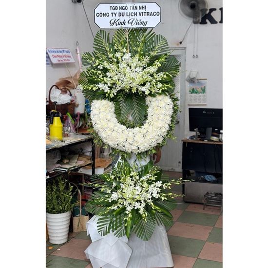 Vòng hoa viếng lan trắng mix cúc trắng - KV203	