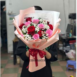 Bó hoa hồng đỏ mix hồng dâu - HB698 Bó hoa hồng đỏ mix hồng dâu - HB698