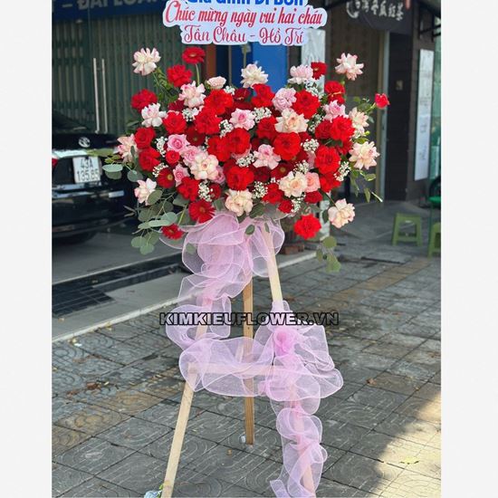 Kệ hoa chúc mừng tone đỏ mix hồng - KH262