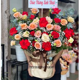 giỏ hoa hồng shimmer mix hồng đỏ - HG713